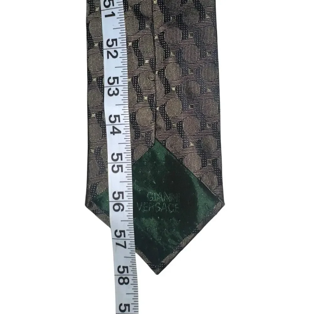 Gianni Versace Silk Printed Olive Green Medusa Logo Vintage Tie